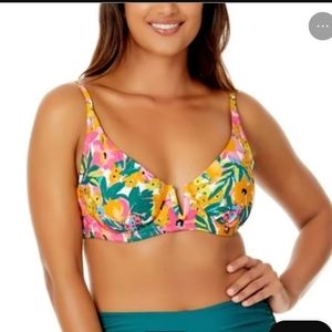 Anne Cole Swim U-Underwire Padded Floral Bikini Top Vacation Spring Sz Large NWT